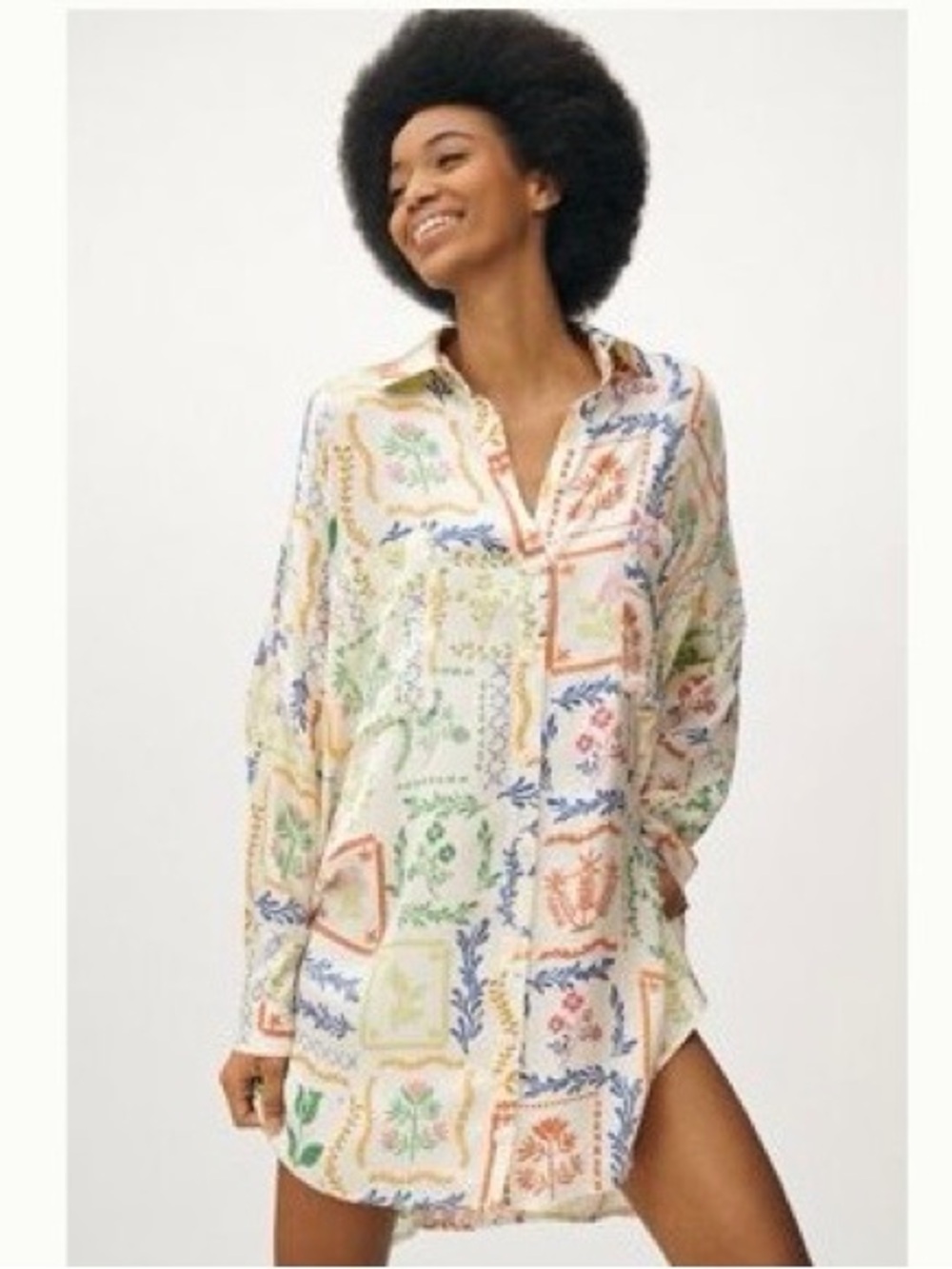 Anthropologie Silky Floral Button-Front Shirtdress - M